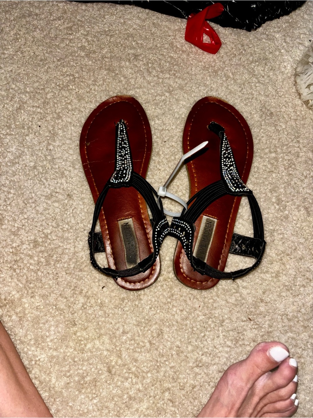 Steve Madden Black Beaded T-Strap Sandals